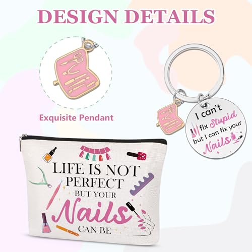 Nail Tech Makeup Bag with Keychain, Nail Technician Gifts for Women, Waterproof Cosmetic Pouch Organizer for Manicurist Appreciation, Birthday, Graduation & Christmas - color: Nail Tech