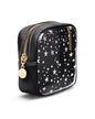 Wandering Nature Clear Makeup Bag for Purse, Mini Make up Bag with Glitter Star Pattern, Cute Cosmetic Pouch for Women with Slip-in Pockets, Travel Toiletry Essentials Vegan Leather Organizer Pouch - color: Black Star