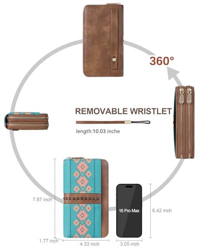 BOSTANTEN Wallets for Women Leather RFID Double Zipper Around Credit Card Holder Large Capacity Wristlet Clutch Wallet - color: Green＆brown Floral