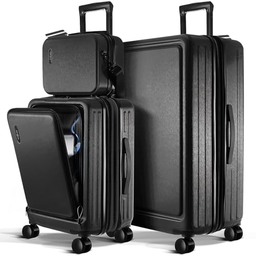 TRAVELARIM Luggage Sets 3 Piece, 20 Inch Carry on Luggage and 28 Inch Suitcases with Wheels Spinner, Durable Hard Shell Suitcase Set, Expandable Travel Suitcase, Jet Black - color: Jet Black, size: 3 Piece Set (20"/28")