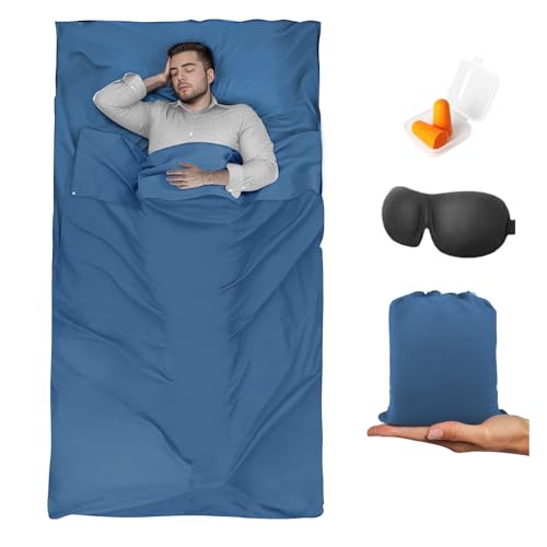 Sleeping Bag Liner,Travel Sheet & Adult Sleep Sack, Camping Sheets Travel Sleep Sack for Backpacking,Hotels & Hostels -Lightweight Single &Double Travel Sheet Camping Sheets - color: Single Blue