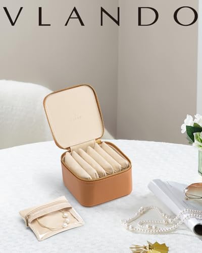 Vlando Jewelry Travel Case,Travel Jewelry Organizer with Clear Velvet Jewelry Bags 6Pcs Zipper Pouch for Women-Brown - color: E.6Pcs-Brown