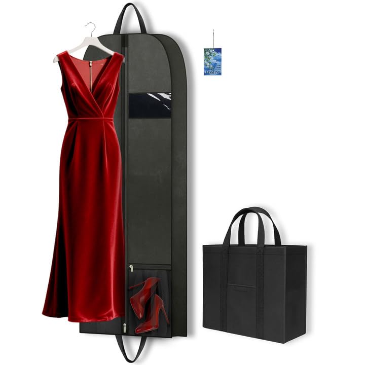 Long Garment Bag for Hanging Clothes Travel, 60'' Dress Bags for Gowns Long Dance Costumes Womens Coats, Suit Bag Clothes Cover for Closet Storage With Handles Pockets and Zipper, Black - size: 60" 1PK