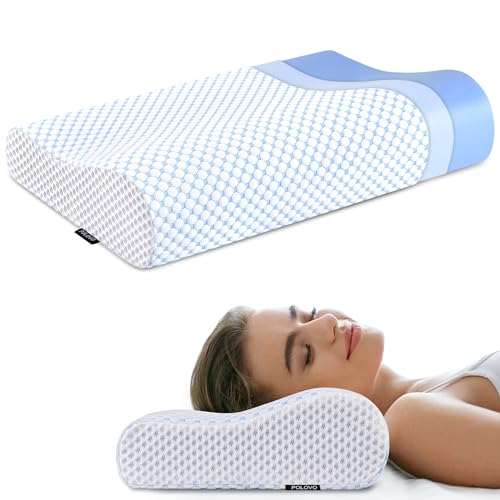 Memory Foam Pillows Neck Pillow for Pain Relief, Ergonomic Cervical Pillow Neck Shoulder Support Bed Pillow for Side Back Stomach Sleeper, Orthopedic Contour Pillow for Sleeping(Blue&White) - color: Blue&white
