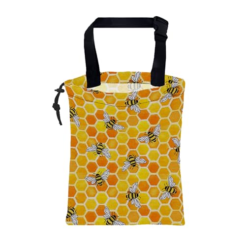 Car Trash Bag Watercolor Honeycomb and Bees Leak-Proof Waterproof Car Garbage Bag with Drawstring Foldable Canvas Trash Bin with Adjustable Buckle for Car Accessories, Travelling, Camping - color: Watercolor Honeycomb and Bees