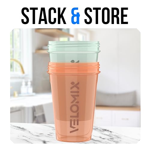 VELOMIX -2 Pack- 20 oz Protein Shaker Bottles for Protein Mixes - 2x Wire Whisk | Leak Proof Shaker Cups for Protein Shakes and Pre Workout | Protein Shaker Bottle Pack (B2) Soft Glow - color: B2) Soft Glow
