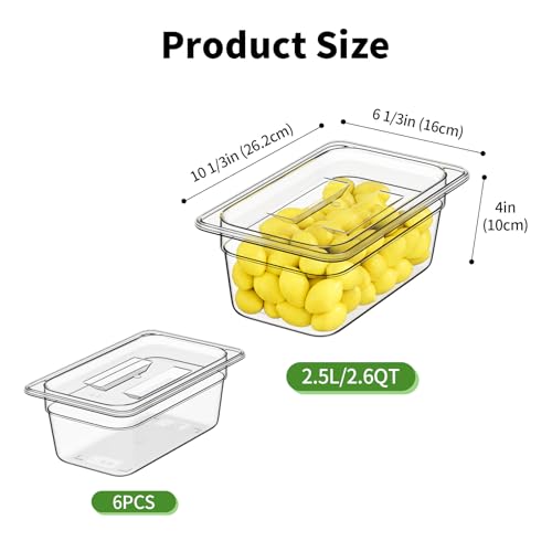 1/4 4'' 6 Pack Plastic Food Pans With Lids, Clear Food Pan, Commercial Stackable Polycarbonate Freezer-Safe for Fruits Vegetables Restaurant Kitchen - color: 1/4 4"6 Pack