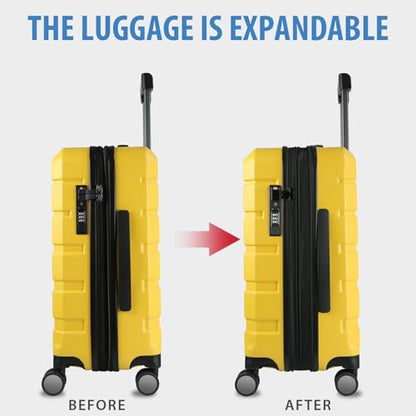 KROSER Hardside Expandable Carry On Luggage with Spinner Wheels & Built-in TSA Lock, Durable Suitcase Rolling Luggage with USB Port, Carry-On 20-Inch Yellow - color: Yellow