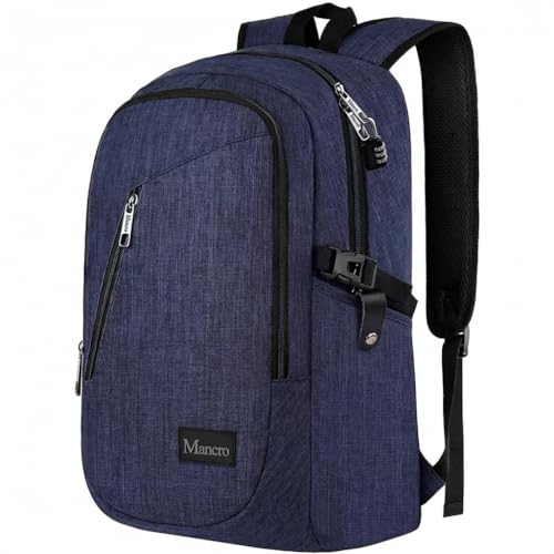 Mancro 17.3 in Business Laptop Backpack for Travel Water Resistant Anti-Theft Backpack with Lock Large Lightweight Computer Bag for Women Men, Blue - color: Blue, size: 17.3 inch