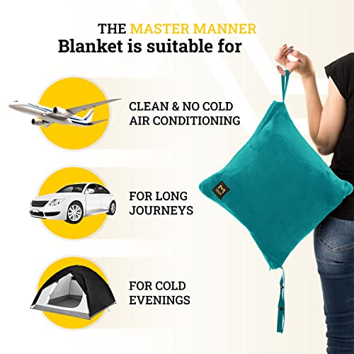 Travel Blanket Airplane Compact with Hoodie – 2in1 Airplane Travel Accessories from Plane Blanket to Travel Pillow with Luggage Strap, Soft Handle & Secure Pocket - color: Teal, size: 62x41''