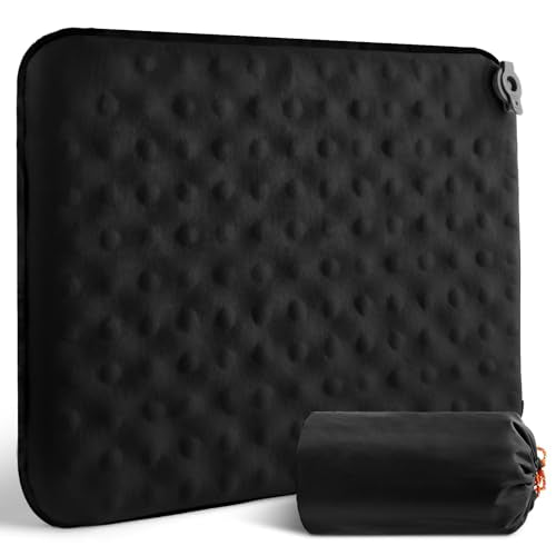 Inflatable Seat Cushion, Self-Inflating Memory Foam Stadium Seats Cushion Lightweight & Compact Chair Sitting Pad Airplane Cushion for Long Flight Travel Outdoor Camping Car Bleachers Office - color: 1 Pack Black
