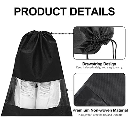 YAMIU 12PCS Shoe Bags for Travel - Large Dustproof Drawstring Shoes Pouch Packing Organizers for Men & Women, Black - style: 12 Pack - Black