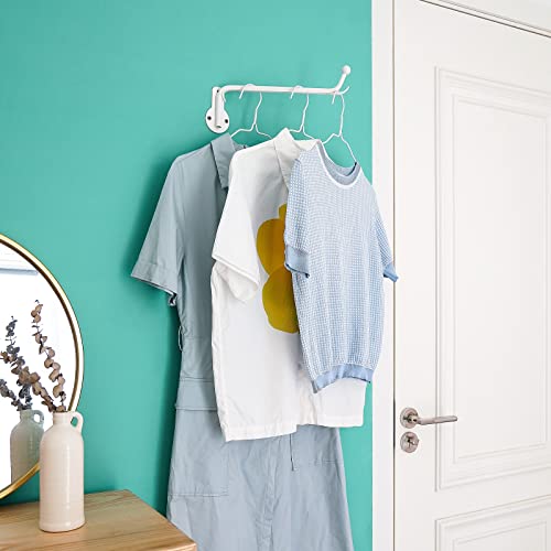 Mkono Wall Mounted Clothes Hanger with Swing Arm Holder Valet Hook Metal Hanging Laundry Drying Rack Space Saver for Closet Organizer, Laundry Room Organization Bathroom, Bedroom,2 Pcs, White - color: White