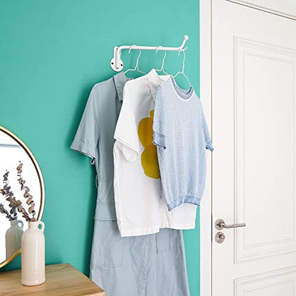 Mkono Wall Mounted Clothes Hanger with Swing Arm Holder Valet Hook Metal Hanging Laundry Drying Rack Space Saver for Closet Organizer, Laundry Room Organization Bathroom, Bedroom,2 Pcs, White - color: White