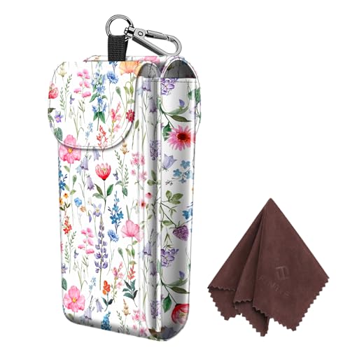 FINTIE Double Glasses Case with Carabiner Hook, Portable Vegan Leather Eyeglass Case Anti-scratch Sunglasses Pouch - color: Flower Fantasy