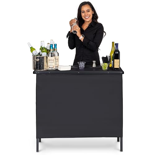 GoBar Portable Bar Table for Events - Black, 3 Skirts, or LED - Pop Up Mobile Bartending Station with Travel Carrying Case - color: Original Black Skirt
