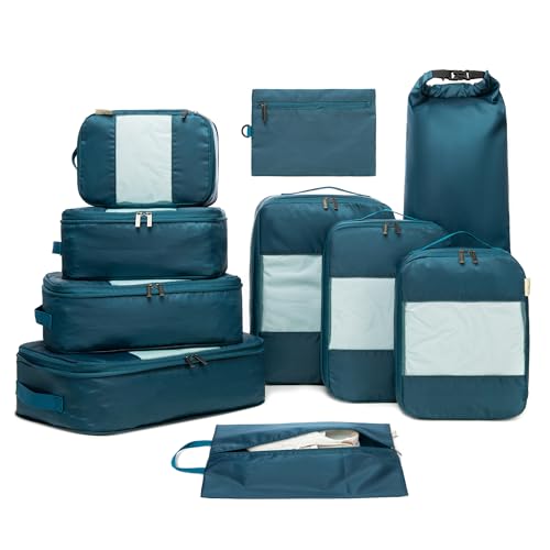 10-Pack Large Compression Packing Cubes for Travel - Lightweight Compression Packing Cube Set, Water-Resistant Luggage Organizer Bags & Suitcase Organizers, Travel Cubes for Carry-On, Checked Luggage - color: Teal, size: 10 Pack