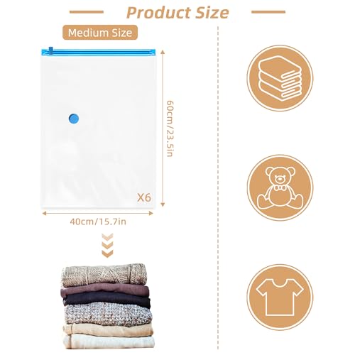 Travel Vacuum Bags with Rechargeable Pump,6 Pack Vacuum Storage Seal Bags for Clothing Suitcase Backpack, Space Saver Compression Clothes Storage Bag (6 Medium+Electric Pump) - style: 6 Medium+Electric Pump