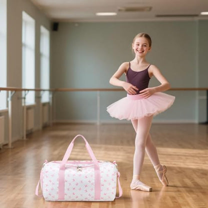 Gym Bag Duffle Bag with Wet Pocket Weekender Overnight Sports Duffels with Shoe Compartment for Girls Kids Women Travel Dance Cheer Bags (Pink Bow Pattern) - color: Pink Bow Pattern