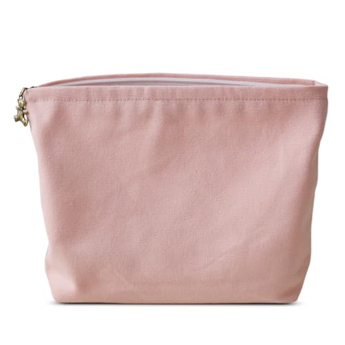 HAPPYHEIDI Canvas Pouch for Travel, Cosmetic Case, Solid Pink, Cotton Blend, Zipper Closure, 7.1x2.4x7 Inches - color: GR-Canvas-Pink
