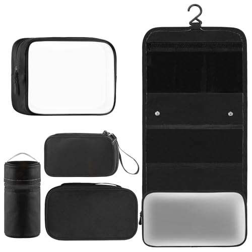 Toncoke Travel Toiletry Bag Set, Hanging Toiletry Bag Premium Faux Leather, Toiletry Bag for Women & Men, Travel Essentials Makeup Bag Water-resistant (Faux Leather Black) - color: Faux Leather Black