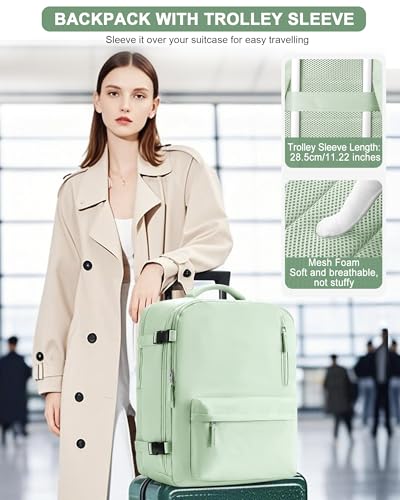 VGCUB Travel Backpack for Women Men for Spirit Airlines Personal Item Bag 18x14x8 Inches Laptop College Backpack,Waterproof Carry on Flight Approved Work Backpack Mochila de Viaje,Large Mint green - color: (Mint Green), style: X-large