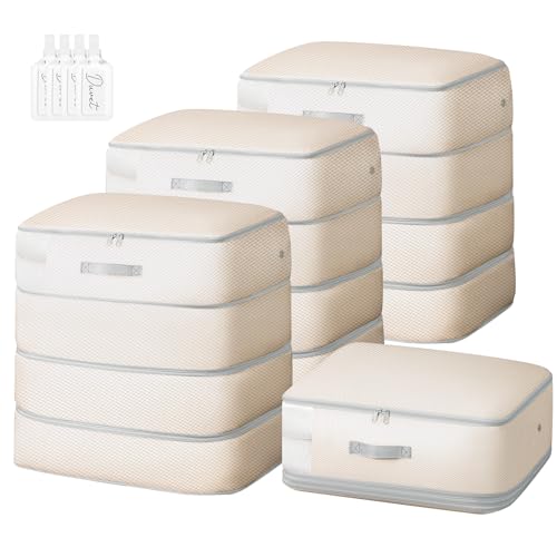 Comforter Storage Bag - 130L Large Capacity Blanket Storage Bags 4-Layer Ultra Space Saving Self Compression Organizer, Washable Compression Bags for Storage Comforter Blanket, 4-Pack, Beige - color: Beige, size: 4 Pack