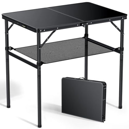 Anbte 3ft Camping Table Foldable with Storage Net, 3 Heights Max 29.5" Aluminum Camping Table with Portable Handle, Lightweight, for Travel Outdoor Beach Picnic Patio Indoor, 36" x 24", Pure Black - size: 36"L x 24"W x 29.5H"