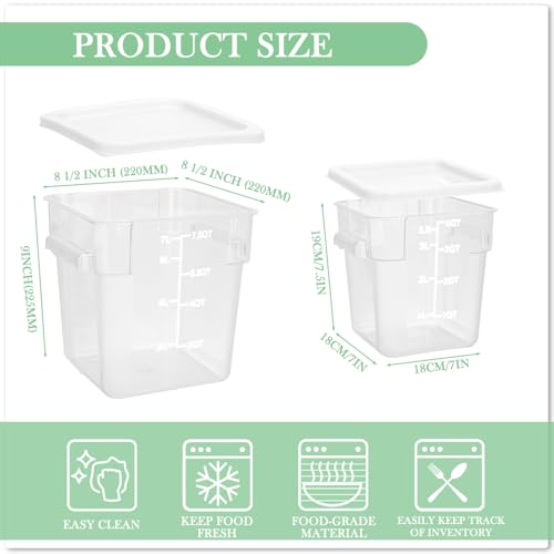 Lallisa 4 Pcs 8qt & 4qt Clear Food Storage Containers with Lids Handles and Scales, Stackable Plastic Square Food Storage Containers for Dough Proofing Baking Kitchen Restaurant(White) - color: White