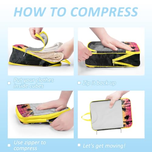 Maple Tree Compression Packing Cube (7 Piece) - Lightweight Compression Organizers Travel Essential Bag for Clothes Shoes Cosmetics Toiletry - color: Pink