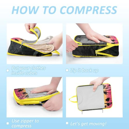 Maple Tree Compression Packing Cube (7 Piece) - Lightweight Compression Organizers Travel Essential Bag for Clothes Shoes Cosmetics Toiletry - color: Pink