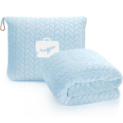 EverSnug Travel Blanket & Pillow 68x42 - Premium Ultra-Soft Microfleece 2 in 1 Compact & Packable Flight Blanket with Soft Bag Pillowcase, Hand Luggage Sleeve and Backpack Clip (Ice Blue) - color: Ice Blue
