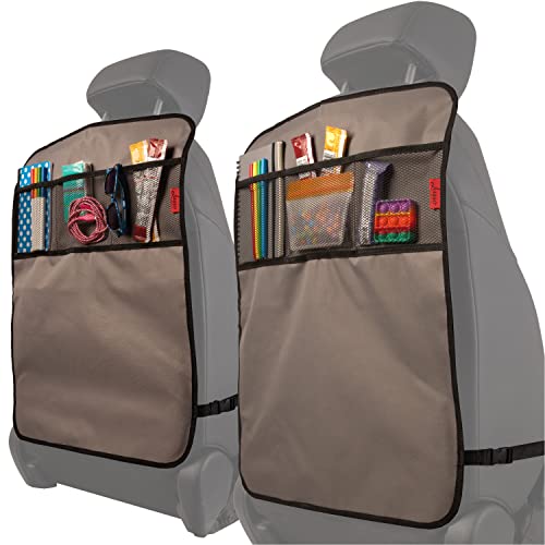 Lusso Gear Heavy Duty Kick Mats (2 Pk) - Back Seat Protector, Sag Proof, Waterproof, Car Back Seat Cover for Kids Who Make Big Messes, 3 Reinforced Storage Pockets, Premium Oxford Fabric (Gray) - color: Gray, size: 3 Pockets