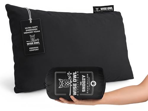 Wise Owl Outfitters Camping Pillow – Memory Foam Travel Pillow for Airplane Sleeping, Hiking, Backpacking & Outdoor Use - Small & Portable for Adults, Car, Camp & Tent - color: Black, size: Small