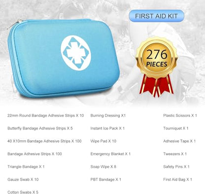 276PCS Small Travel First Aid Kit Supplies for Business, First Aid Kits Backpacking Essentials Items Trauma First Aid Survival Kits for Home Outdoor Adventure, Blue AMORNING - style: Blue-276Pcs
