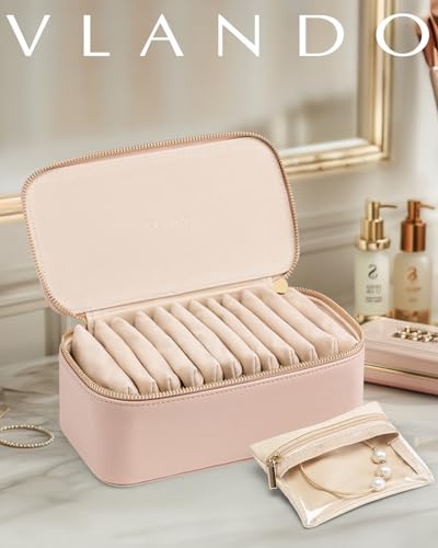 VLANDO Jewelry Box with 12 Velvet Jewelry Bags Travel Jewelry Case for Girls Jewelry Organizers Necklace Rings Earrings Storage Bags Mother Gifts Bridal Shower Gifts- Khaki - color: 12PCS-Khaki