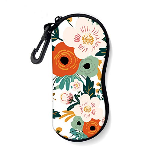 Sunglasses Soft Case with Carabiner Ultra Light Neoprene Zipper Glasses Case - color: Flower