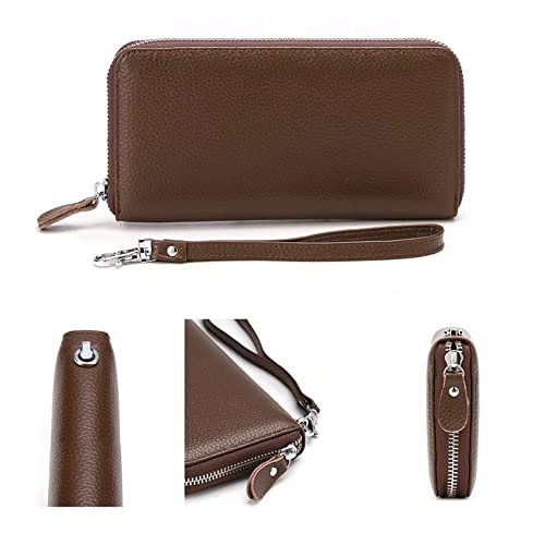 Moflycom Womens Wallet RFID Blocking Genuine Leather Zip Around Wallet Clutch Wristlet Travel Long Purse for Women - color: Coffee