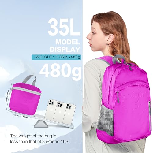 Waterproof Foldable Backpack Dry Storage Lightweight Daypack 35L Outdoor Backpack for Beach Men Women Hot Pink - color: Pink