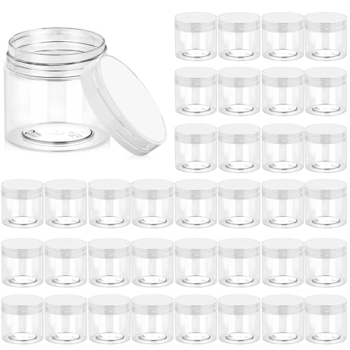 Eternal Moment 36 Pack 6 OZ Plastic Jars Round Clear Cosmetic Container Jars with Clear Lids, Perfect for Lotion, Slime，Cream, Ointments, Makeup, Eye Shadow, Samples, Pot, Travel Storage - color: Clear Lid, size: 6 Ounce