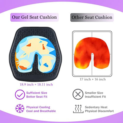 Thin Gel Seat Cushion for Car Seat, Office Chair, Wheelchair, Golf Cart - Non-Slip Car Seat Cushions with 0.7 Inch Gel - Sciatica & Coccyx Pain Relief (Fabric, Black) - color: Black