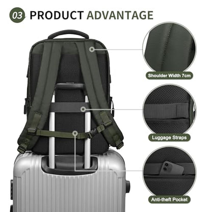 Lightweight Commute Backpack for Men & Women, Water-Resistant Travel Daypack with 15.6-Inch Laptop Compartment & Anti-Theft Pockets, Forest Green - color: Forest Green