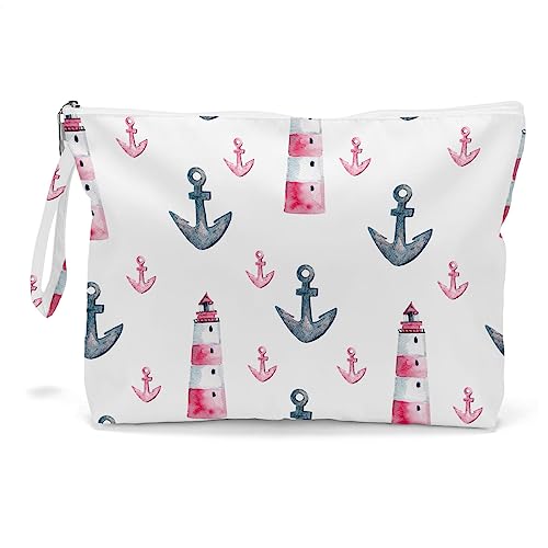 Fokongna Travel Makeup Bag - Wet Dry Bag for Swimsuit, Beach Pool Diapers, Dirty Yoga Gym Clothes - Zipper Pouch for Women, Sister, Friends - Ocean Sea Shells Beach Starfish - color: Anchor Watchtower