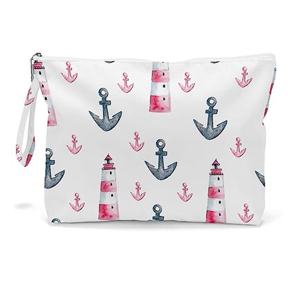 Fokongna Travel Makeup Bag - Wet Dry Bag for Swimsuit, Beach Pool Diapers, Dirty Yoga Gym Clothes - Zipper Pouch for Women, Sister, Friends - Ocean Sea Shells Beach Starfish - color: Anchor Watchtower