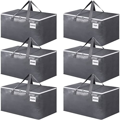 BlissTotes Large Moving Boxes and with Zippers & Handles Moving Supplies with lids, Heavy Duty Totes for Storage Bags for Space Saving, Fold Flat, Moving and Storing 76L, 6 Pack - size: 76L-6 Packs