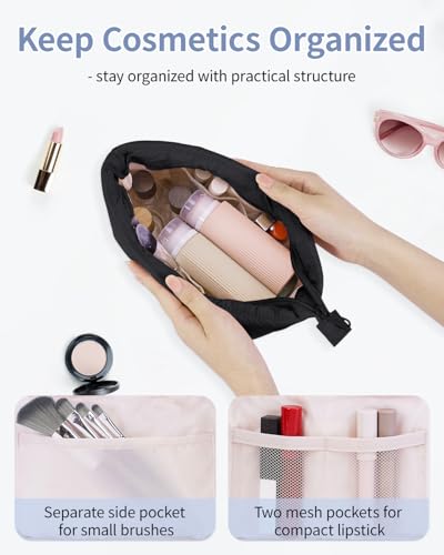 Narwey Black Travel Makeup Bag Women Girl, Cute Makeup Cosmetic Pouch, Puffer Makeup up Organizer Bag, Travel Toiletry Bag (Black) - color: Black