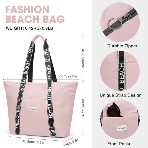 G4Free Beach Bag, Waterproof Beach Bags for Women, Personalized Strap Tote Bag for Women Birthday Gifts - color: Pink