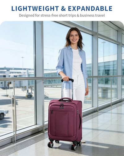 ECOHUB Carry On Luggage Airline Approved, 21 Inch Height Softside Carry On Suitcase with Spring Shock-Absorbing Spinner Wheels, Lightweight Travel Luggage with TSA Lock, Fits 22x14x9 Carry-On Bag - color: Red