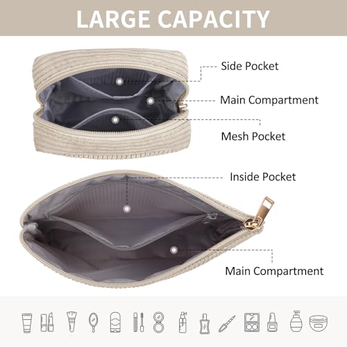 MAGEFY Makeup Bag Small Cosmetic Bag for Women - color: Beige-2pcs-Small+Large