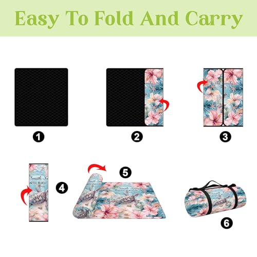 Personalized Waterproof Sandproof Beach Blanket 80''x80'', 3-Layer Foldable Picnic Blanket with Carry Strap, Camping Travel Outdoor Mat for Beach Park Hiking (Hibicus Sea Turle) - color: Hibicus Sea Turle